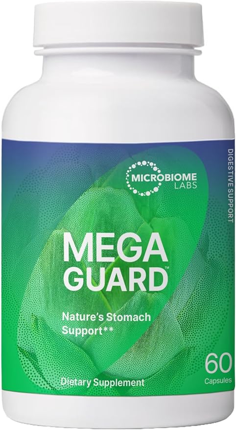 Microbiome Labs MegaGuard Gut Health Supplements - Ginger Root, Licorice Root & Artichoke Leaf Extract to Support Digestive Health & Occasional Gas - for Women, Men & Kids 8+ (60 Capsules)