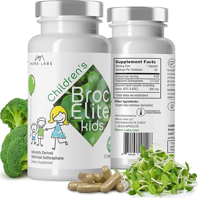 Mara Labs Kids | Broccoli Supplement w/Naturally Stabilized Sulforaphane Extract for Children | No Glyphosate Residue | 30 Vegan Capsules