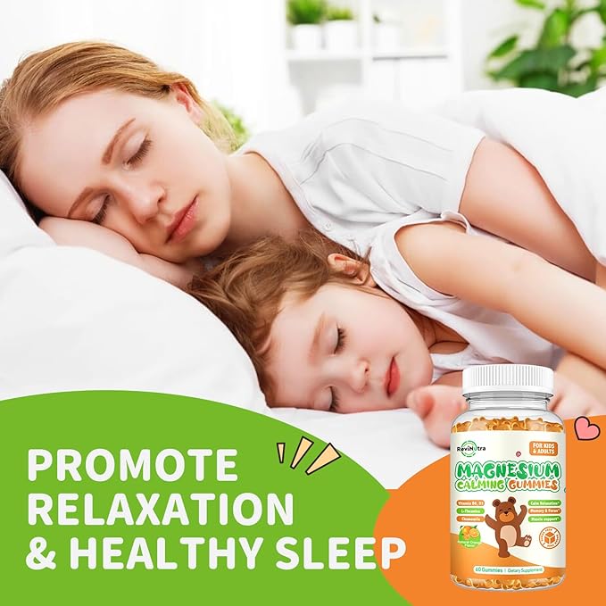Magnesium Gummies for Kids - Magnesium Glycinate Gummies Supplement with L-Theanine, Vitamin B6, D3 for Adults & Kids, Calm Magnesium for Sleep, Relaxation, Brain, Bones, Sugar Free Orange 60ct