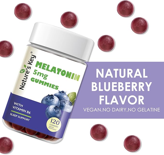 Nature's Key Melatonin Gummies for Kids & Adults, 2.5mg 5mg or 10mg Dose Gummy with Vitamin B6, Natural Blueberry Flavor 120 Ct