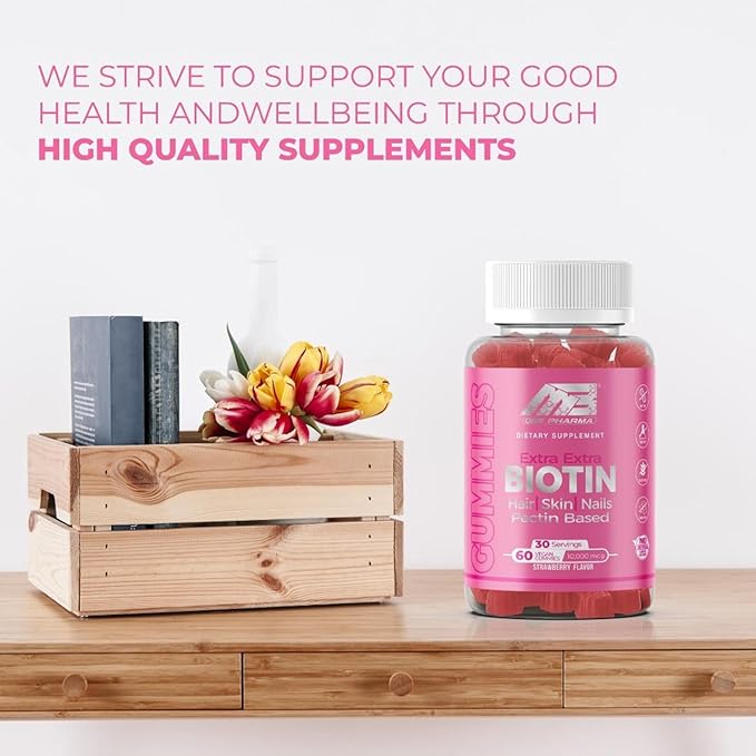 MB One Biotin Gummies - Healthy Hair, Skin and Nails Strengthening, Vitamin B7, Vegan Biotin 10000 Mcg (60 Gummies) Non-GMO, Pectin-Plant-Based, for Kids and Adult, Strawberry Delicious Flavor