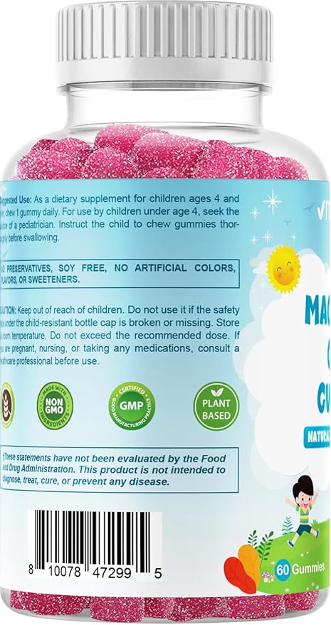 Vitamatic Kids Magnesium Calm Gummies - 60 Vegan Count - Great Tasting - Promote Healthy, Muscle, Bone, & Energy Support