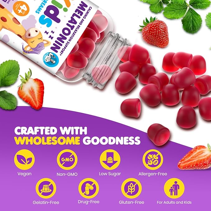 DR. MORITZ Melatonin Gummies for Kids and Adults - Chewable 1mg Kids Melatonin Gummy - Strawberry Flavor - Sleep Support - Gluten-Free and Vegetarian (120 Count)