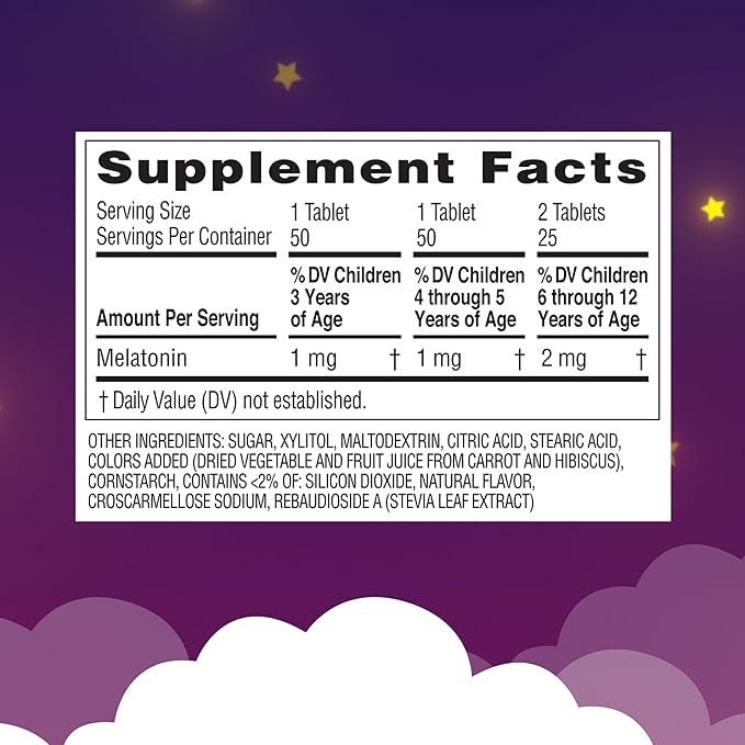 Zarbee's Kids 1mg Melatonin Chewable Tablet Drug-Free & Effective Sleep Supplement Easy to Take Natural Grape Flavor Tablets for Children Ages 3 and up 50 Count
