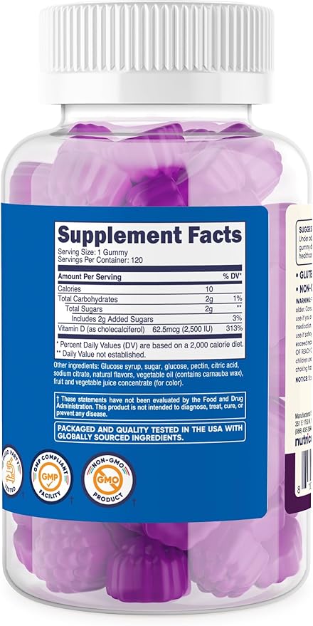Nutricost Kids Vitamin D3 Gummies 2,500 IU (62.5mcg), 120 Gummies - Mixed Berry Flavored