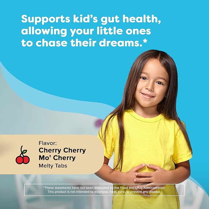 Renzo's Kids Probiotic, Dissolvable Probiotics for Digestive Health & Immune Support, 60 Cherry-Flavored Melty Tabs