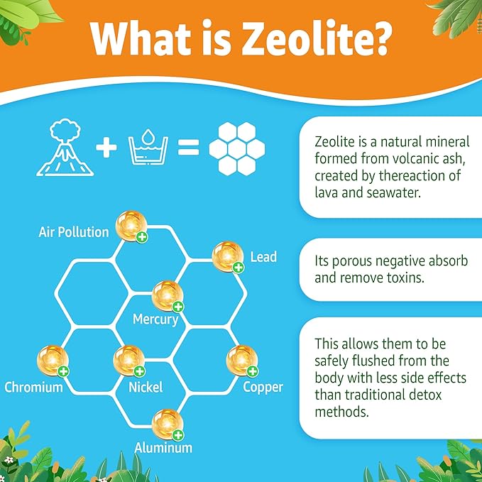 Zeolite Detox for Kids & Adults, Zeolite Gummies w/ Chlorella, Spirulina, Minerals, Choline, Natural Detox Cleanse for Immune, Focus, Energy, Gut Health, Sugar Free, Ages 4+, Gluten Free, 60cts