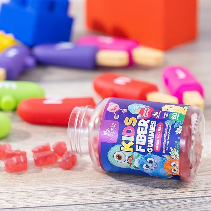 Fiber Gummies for Kids, Daily 4g Gummy Fiber Supplement, Prebiotic Digestive Health Support - Nature's Plant Based Soluble Fiber, Supports Regularity & Digestion for Kids Non-GMO - 60 Gummies