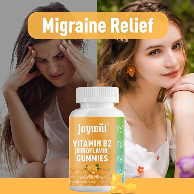 Vitamin B2 Gummies | Riboflavin 400mg | b2 Vitamin 400mg Chewable for Adults and Kids, Migraine Relief & Energy and Nervous System Support, Non GMO, Vegan - 60 Counts