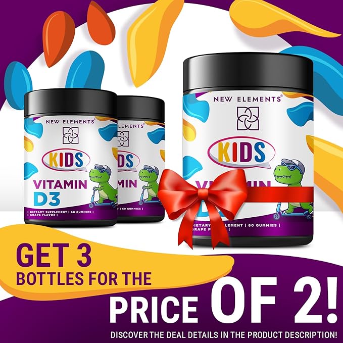 Vitamin D3 Gummies 2000 IU for Kids Sugar Free | Natural Vitamin D Chewable Gummy Supplement for Healthy Bones, Mood, & Immune Support | Vegan, Gluten-Free, Non-GMO, Natural Grape Flavor