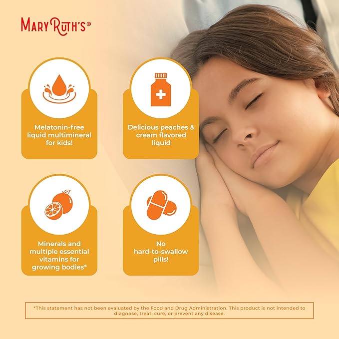 MaryRuth's Liquid Multivitamin (Apple Berry) & Nighttime Multimineral (Peaches & Cream) for Kids | Clean Label Project Verified® | Vitamins for Energy, Muscle Relaxation, & Overall Wellness | Vegan