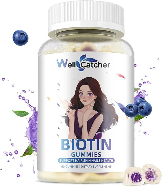 Biotin Gummies for Hair Growth - Biotin Gummies for Strong Hair Nail Skin with Multivitamin Sugar Free Vegan Chewable Hair Growth Gummy for Women Men Kids Blueberry Flavored 30-Day Supply
