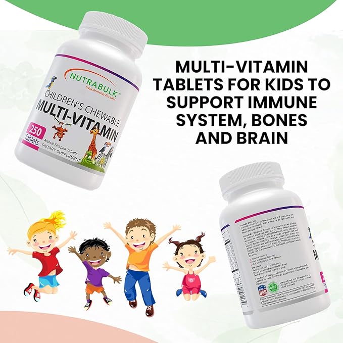 Children’s Chewable Multi-Vitamins - Promoting Kids' Overall Development - USA-Made, May Help to Support Immune, Bone, Brain & Overall Well Being- Vegan & Gluten Free - 250 Cherry Tablets