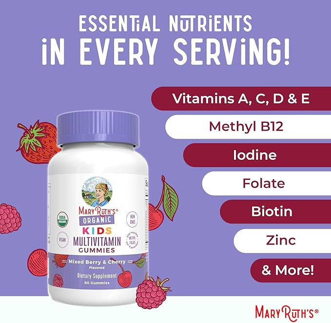 MaryRuth Organics Kids Vitamins | Multi | 1 Month Supply | Kids Multivitamin Gummies for Ages 4+ | Vegan | Only 2 Gummies a Day | 60 Count
