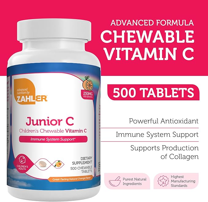 Zahler Junior C Advanced Chewable Vitamin C for Kids - Immune Support Kids Vitamins in Delicious Orange Flavor - Kosher Kids Vitamin C for Immunity - Vitamin C Chewable Antioxidant - (500 Count)
