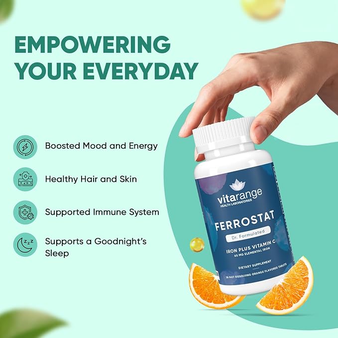 65mg Chewable Iron with Vitamin C for Bariatric Patients – 30-Day's of Bariatric Iron with Vitamin C – Non-Constipating Gentle Iron - Orange