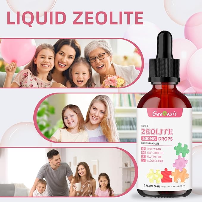 Zeolite Detox for Kids & Adults, 300 mg Zeolite Clinoptilolite Liquid with Vitamin B12 & D3, Vitamin C & Zinc Gluconate, Immune Support & Gut Health, Natural Strawberry Flavor, 2 Fl Oz