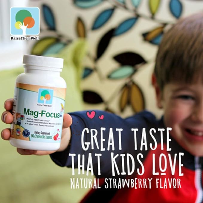 Mag Focus | Maganesium Citrate & B-6 for Kids| Natural Strawberry Flavored Magnesium Focus Supplements and Great Tasting Chewable Multivitamin for Kids Bundle