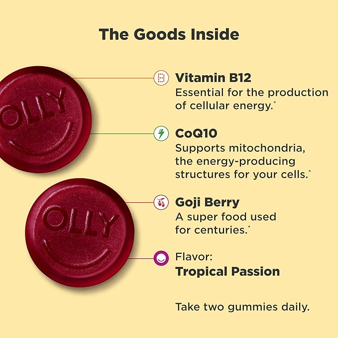 OLLY Kids Immunity Gummy, Immune Support, 50 Count Daily Energy Gummy, Vitamin B12, CoQ10, 60 Count