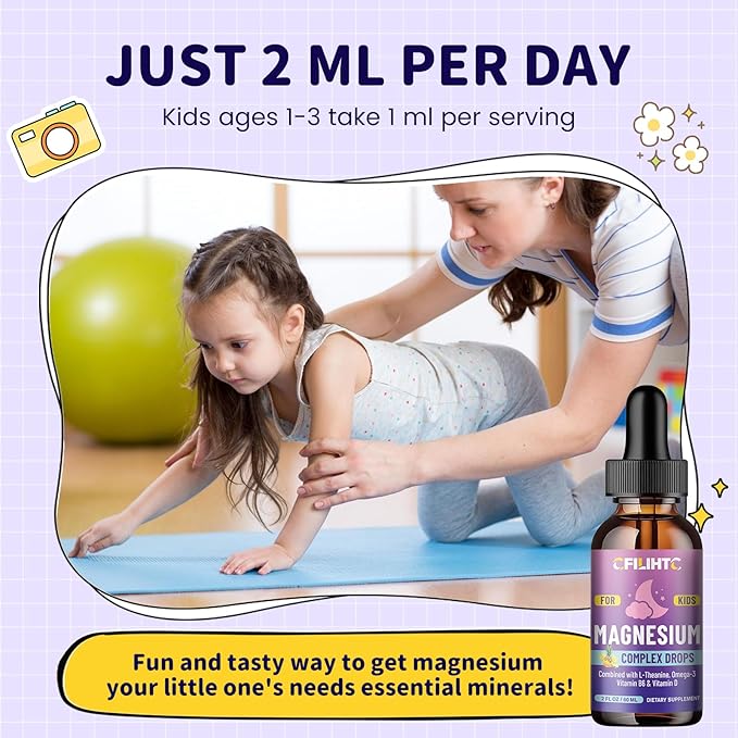 Kids Magnesium Liquid Drops-Magnesium Glycinate Liquid for Kids, L-Threonate Supplement-w/L-theanine, Omega-3, Vitamin B6, D3 - for Sleep, Relaxation, Brain, Bones - Pineapple Flavor, 2 Fl Oz