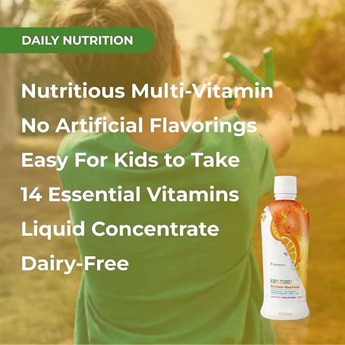 Youngevity Kid's Toddy™ - Mega Multivitamin for Kids & Children Age 2+ - 14 Vitamins, 10 Minerals, Phytonutrient Blend - Highly Absorbable - Great Tasting Orange 32 Fl Oz (Pack of 1)