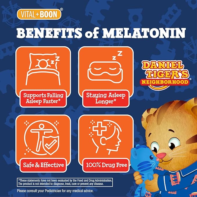Daniel Tiger - Kids Melatonin Gummies for Children Ages 3 & Up (60 Count) Sleep Gummies for Kids Supports Natural Sleep Non Habit Forming - Vegan, Non GMO Gluten Free Gummy