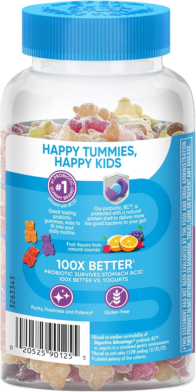 Digestive Advantage Daily Probiotic Gummy for Kids, Multi, Natural Fruit Flavours, 80.0 Count