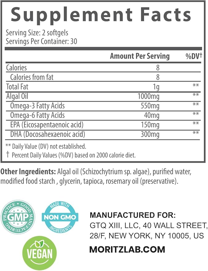 DR. MORITZ Omega 3 Gummies for Kids and Adults - Vegan Omega 3 for Kids 1000mg - No Fish Oil - Heart, Brain, Joint, and Immune Support (60 Count)