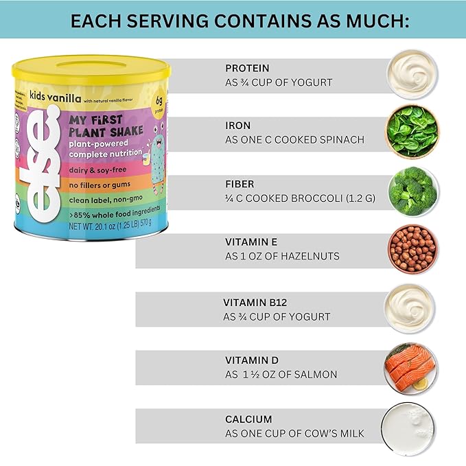 ELSE NUTRITION Plant-Based Kids Protein Shake, Protein Powder for Ages 2-12. Dairy-Free, Complete Nutrition Shake, 25 Vitamins & Minerals, Heathy Kids Snacks, Vanilla 1-Pack