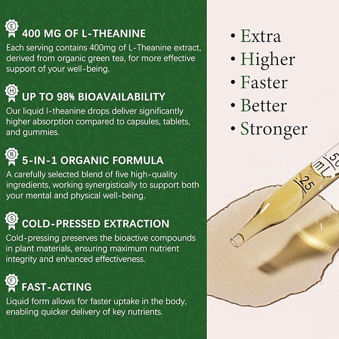 Oasisforce L Theanine 400mg Liquid Drops, L-Theanine Supplement for Adults & Kids with GABA, Magnesium & Ashwagandha, Natural Sleep, Focus & Relaxation Support, Vegan, Alcohol-Free, Non-GMO, 2 FL OZ