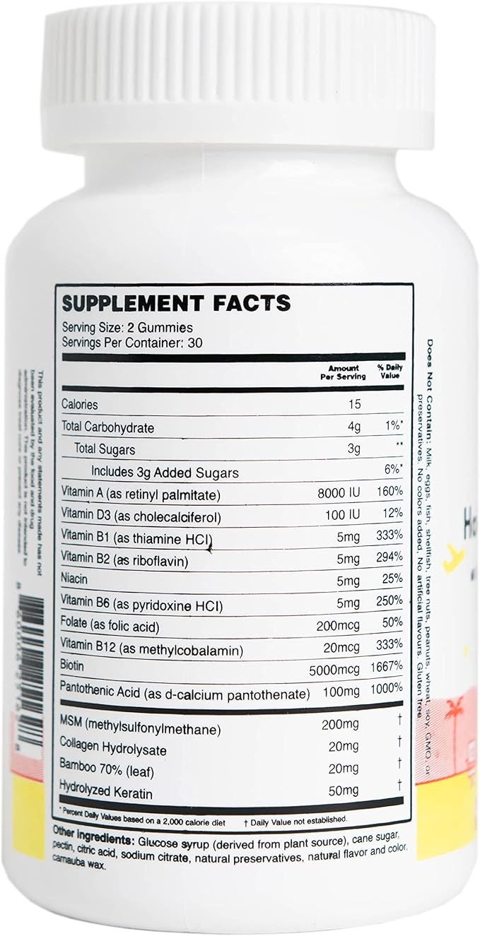 MEWD Teen and Kids Hair, Skin+Nails Daily Multivitamin Gummy Strengthener Formula - Chewable Vitamin Supplements with Biotin,Zinc,Vitamins A, B, & D3 for Girls & Boys, 60, Made in USA