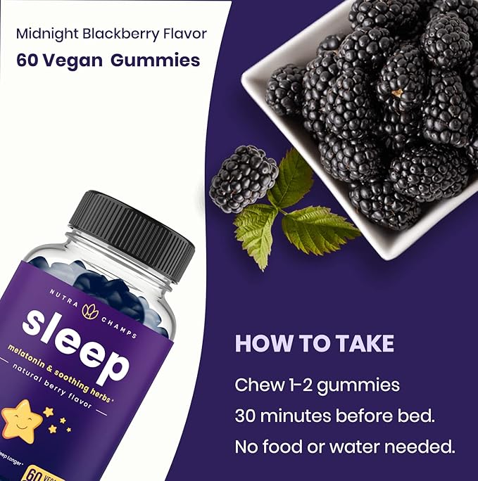 NutraChamps Sleep Gummies for Adults & Kids | Melatonin Gummies with Chamomile, Valerian & L Theanine | Safe & Effective for Kids & Adults | Vegan Childrens Melatonin 3mg, 1.5 mg, or 6mg