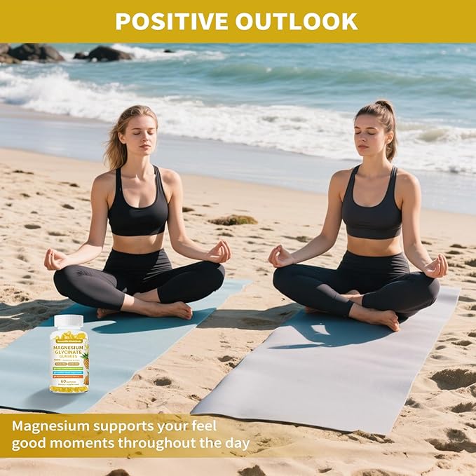 Magnesium Glycinate Gummies 1000mg - Sugar Free Magnesium Potassium Supplement for Relaxation, Calm, Stress Relief, and Sleep Support for Adults & Kids - 60 Pineapple Gummies