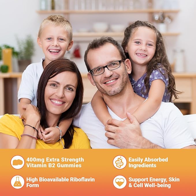 Vitamin B2 Gummies - Riboflavin 400mg Supplement for Kids & Adults - B2 Riboflavin Gummies B2 Vitamins with Magnesium, CoQ10
