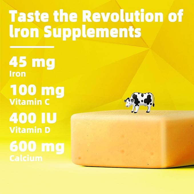 Iron Supplement Chews with Vitamin C for Women Men and Kids, Natural Vegan Iron Soft Chew with Vitamin B6,B12,D, Calcium & Zinc - Energy Support, 60 Pineapple SoftChews,2 Month Supply
