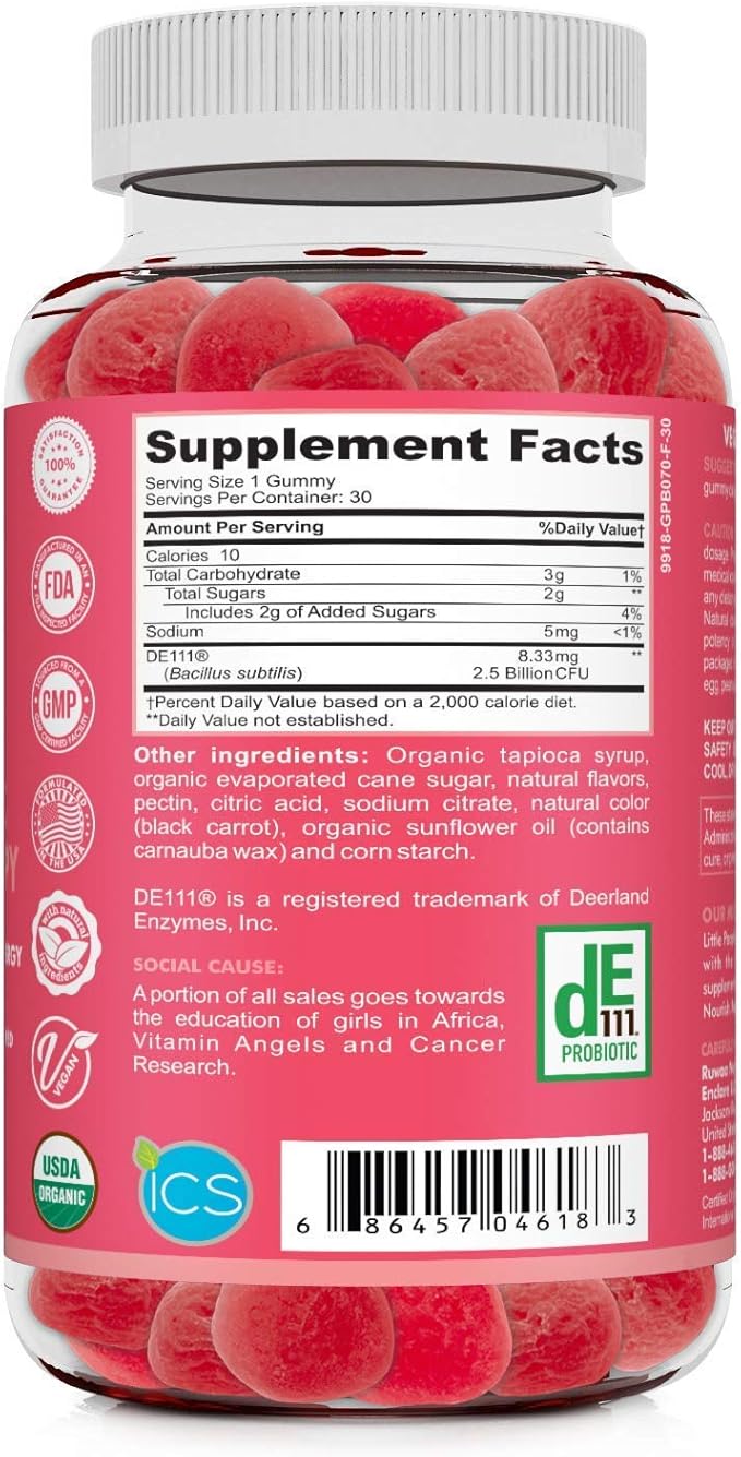 Kids Nootropic Digestive Gummies with Organic Probiotics, Prebiotic and Plant Based Omega 3,6,9 DHA