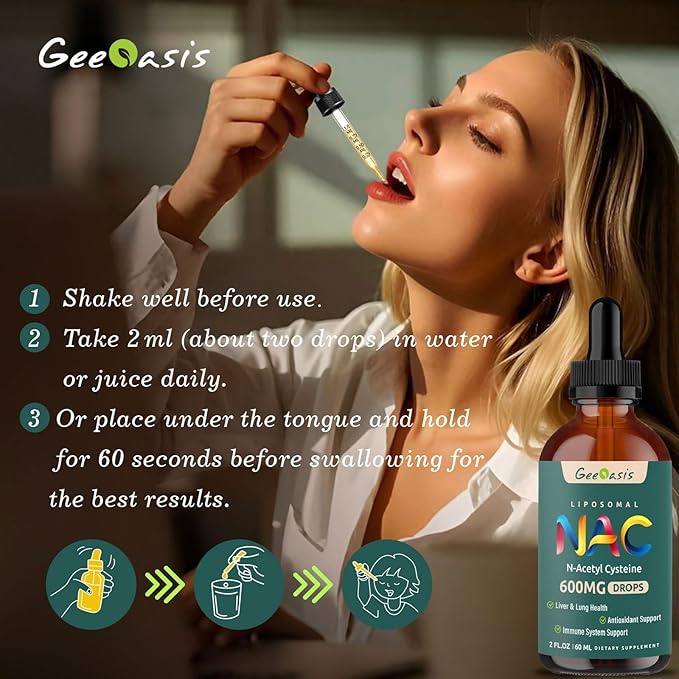 Liposomal Liquid NAC Supplement N-Acetyl Cysteine Drops, N Acetyl Cysteine 600 mg with Quercetin & Zinc for Adults & Kids, Liver & Lung Support, Antioxidant, Immune & Skin Health, 2 Fl Oz