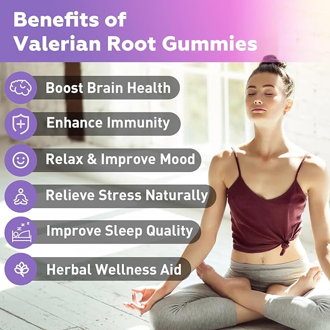 Valerian Root Gummies - Sugar Free Valerian Root Supplement for Adult & Kids, Herbal Supplement for Relaxation, Calming & Zzz, Vegan, Raspberry Flavor, 60 Count