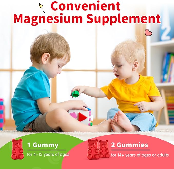 Magnesium Gummies for Kids - Magnesium Glycinate Gummies Supplement with L-Theanine, Vitamin B6, D3 for Kids & Adults Sleep, Calm, Relaxation, Brain, Bones, Sugar Free Strawberry 60ct