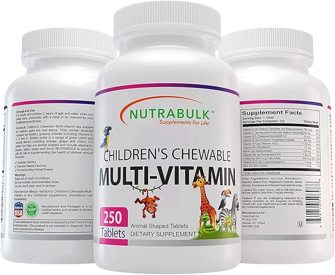 Children’s Chewable Multi-Vitamins - Promoting Kids' Overall Development - USA-Made, May Help to Support Immune, Bone, Brain & Overall Well Being- Vegan & Gluten Free - 250 Cherry Tablets