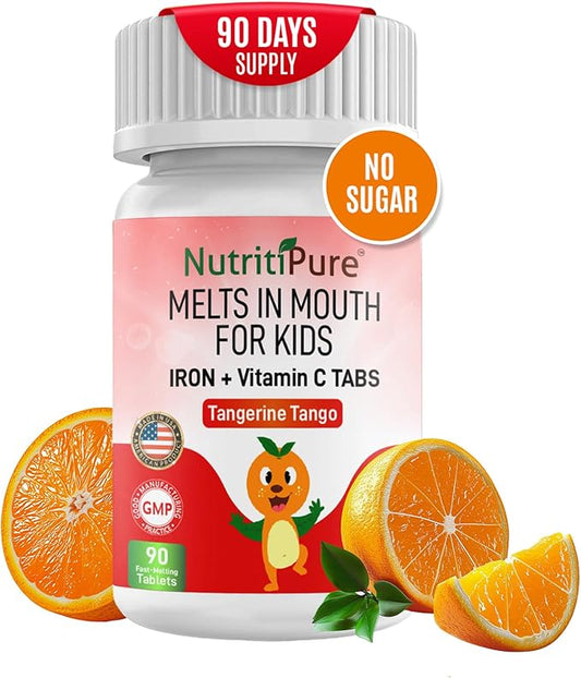 Kids Chewable Iron Supplement, Ferronyl® Carbonyl Iron 9 mg, Vitamin C 30 mg, Tangerine Tango Orange Flavor, 90 Count