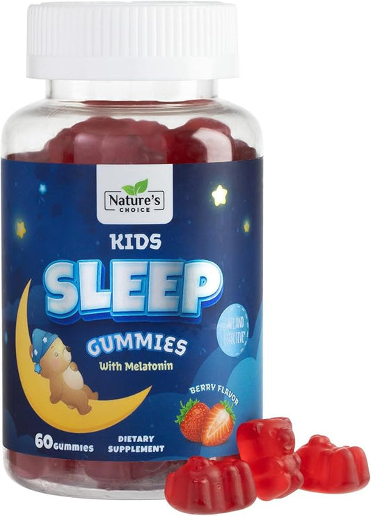 Kids Melatonin Gummy 1mg, Sleep Gummies for Children Ages 4 and Up, Non-Habit Forming Sleep Supplements, Chewable Supplement for Restful Sleep Support, Natural Berry-Flavored - 60 Gummies