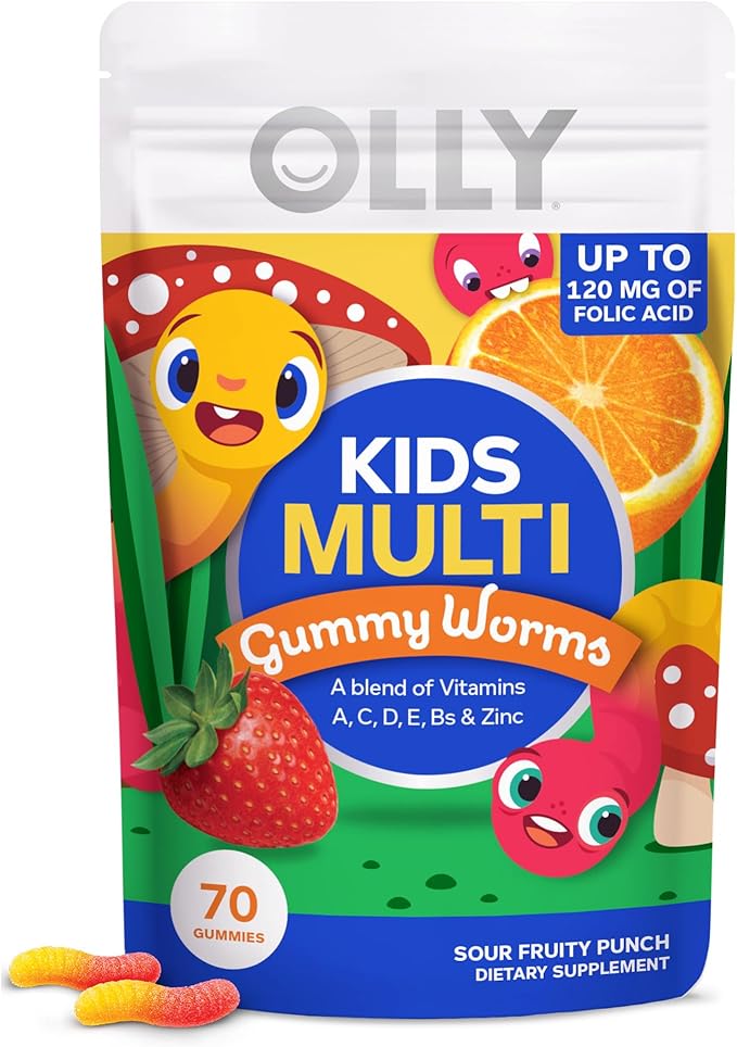 OLLY Kids Multivitamin Gummy Worms 70 Count and Chillax Magnesium Gummies 50 Count Bundle