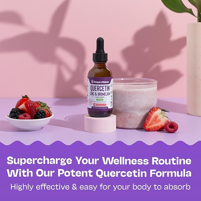 Quercetin with Bromelain & Zinc Liquid Drops - Immune Support for Adults & Kids | Ultra-Concentrated Bioflavonoids | Immune Defense | Cellular Health | Vegan | Non-GMO | Gluten Free | 2 Fl Oz