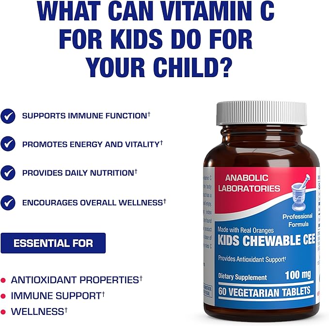 Kids Vitamin C Chewable Tablets - Delicious & Nutritious Chewable Vitamin C for Kids Immune Support and Overall Wellness - Made with Real Oranges and No Artificial Flavors or Colors - 60 Servings