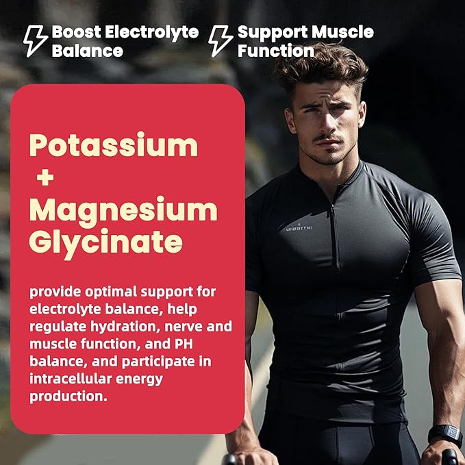 Potassium Magnesium Gummies,High Absorption Magnesium Glycinate,B6,D3,Potassium Citrate for Leg Cramps,Muscle,Electroyte for Adults Kids,Sugar-Free, 60 Gummies (Strawberry Flavor)