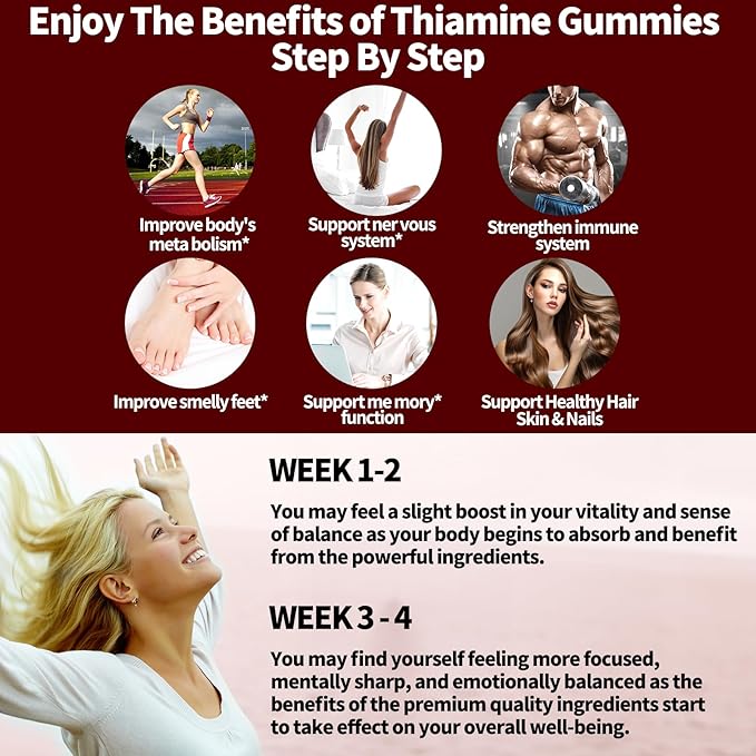 Thiamine Vitamin B1 Gummies - 500g Vegan Sugar Free Thiamine Supplement, with Natural Mixed Berries Flavor for Adults & Kids (60 Counts)