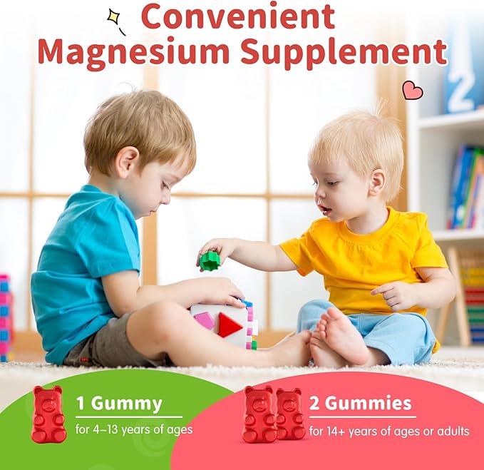 Magnesium Gummies for Kids - Magnesium Glycinate Gummies Complex with L-Theanine, Vitamin B6, D3 for Kids & Adults Calm, Sleep, Relaxation, Brain, Bones,Sugar Free Raspberry 60ct