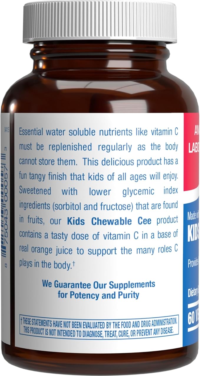 Kids Vitamin C Chewable Tablets - Delicious & Nutritious Chewable Vitamin C for Kids Immune Support and Overall Wellness - Made with Real Oranges and No Artificial Flavors or Colors - 60 Servings
