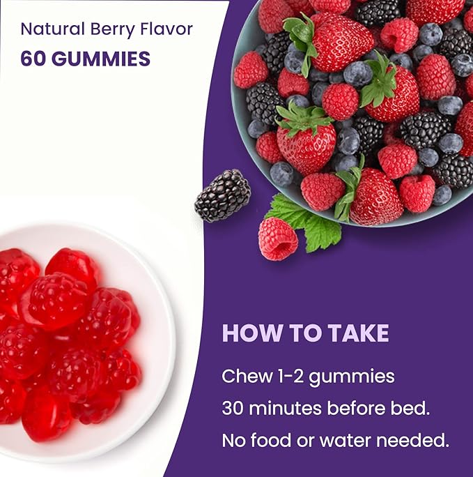 Melatonin Gummies for Kids & Adults | Natural Sleep Aid Drug-Free, Vegan Berry Flavor Kids Melatonin Gummy Supplement | 2.5mg, 5mg or 10mg Dose | Sleeping Pills Substitute (60 Count (Pack of 1))